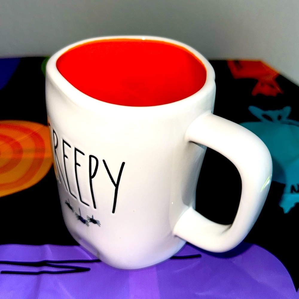 ❗️RAE DUNN CREEPY SPIDERS ORANGE INTERIOR HALLOWEEN FARMHOUSE COFFEE MUG - Picture 2 of 3